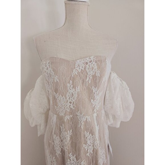 Lulus Wedding Loving Beauty White Lace Puff Sleeve Off The Shoulder Maxi Dress L - Picture 5 of 13